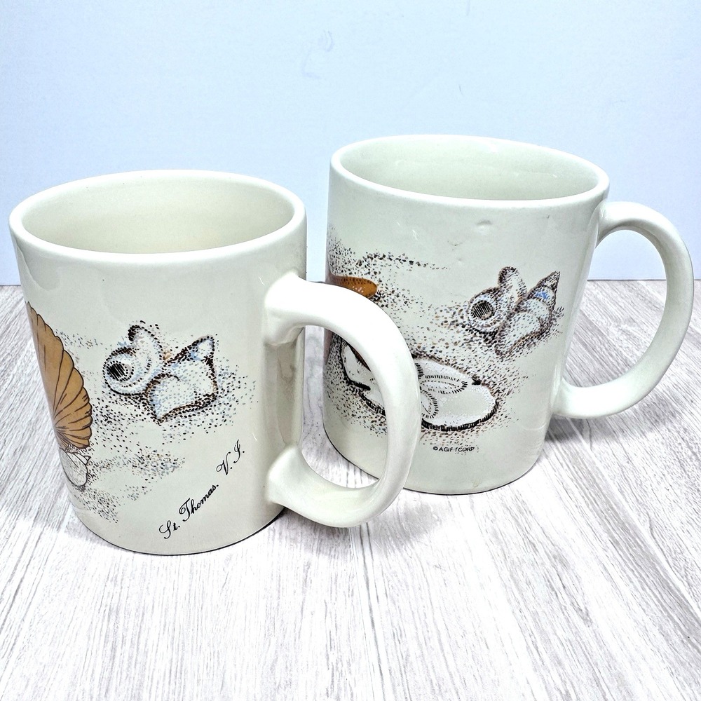 Vintage St‎ Thomas Virgin Islands Seashell Coffee Mugs Set Coastal Beach